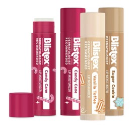 Blistex Bálsamo Labial Hidratante, Sabores Navideños, 4.2g, Paquete de 4                                                                              