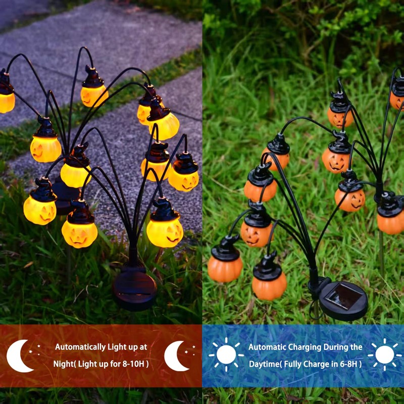 1PCS Halloween Pumpkin Solar Stake Lights, Waterproof Outdoor Ground Stake