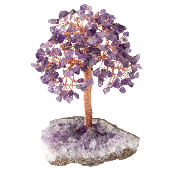 TUMBEELLUWA Natural Crystal Chips Money Tree for Good Luck and Wealth Handmade Stones Figurine Bonsai Tree with Natural Amethyst Cluster Base, Amethyst