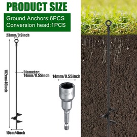 Yaocom 6 Pcs 40 Inch Extra Long Ground Anchor 4" Wide Helix 14 mm Rod Auger Earth Ground Anchor Metal Heavy Duty Anchors Hook Wind Stakes Eye Anchor for Guying Tents Fencing Canopies Bridge House