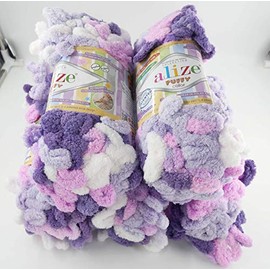 Alize Puffy Colour 5 x 100 g Knitting Wool, 500 g Finger Knit, Wool Super Bulky, Loop Wool, Knitting without Needle Batik (6305)