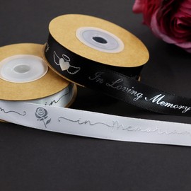 YERELO 10Yardx 2 Rolls Set Funeral Ribbon 2 Style Stain Ribbons 5/8" X 20 Yards Celebration of Life in Loving Memory