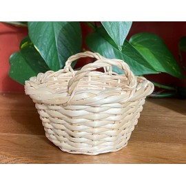Vintage 1980's Wicker Laundry Basket w Handles Small Miniature 6"L  X 4"W  X 3"H