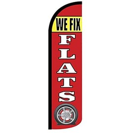4LessCo WE FIX FLATS - Windless Swooper Flag Feather Banner Flat Tire Repair Sign 3x11.5 ft Tall (Flag Only) rz, red