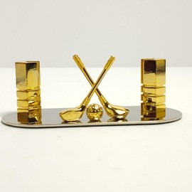 Gold Metal Golf and Clubs Business Card Holder 4.5" Wide x 2" Deep