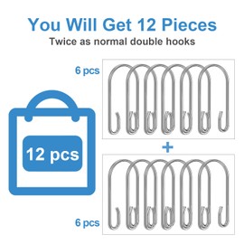 12 Pack Double Shower Curtain Hooks Rings,TENOVEL Double Sided Shower Curtain Hooks Rust Proof for Shower Curtain-Polished Chrome
