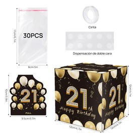 Feliz 21 Cumpleaños Caja de Dinero en Efectivo de Regalo Set, Sorpresa Pull Out Caja de Regalo de Dinero con 30Pcs Bolsas Transparentes - Maneras Divertidas de Dar Dinero en Efectivo Como un 21 Cumpleaños de Regalo Para las Niñas Los Niños