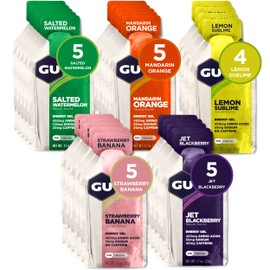 GU GU Energy Original Sports Nutrition Energy Gel, 24-Count, Assorted Fruity Flavors & Original Sports Nutrition Energy Gel, 24-Count, Assorted Indulgent Flavors