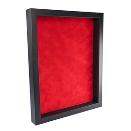 11x17 Shadow Box Frame Black Wood with a 1 3/4" Usable Display Depth Includes a Red Suede Acid-Free Backing Board, UV Resistant Acrylic, and Hanging Hardware