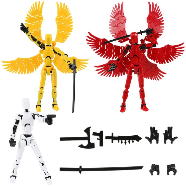 LALASTYLE 3PCS Action Figure,3D Printed Action Figures with Wings,Multi-jointed Movable