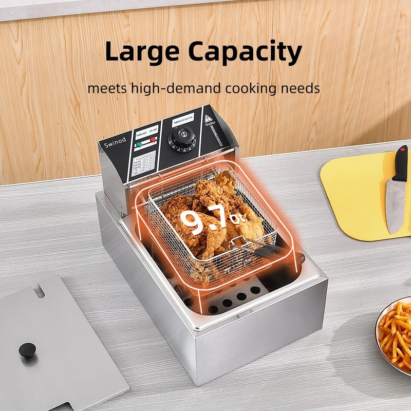 Commercial Deep Fryer with Baskets, 1700W 9.7QT/9.1L Thickened Stainless Steel