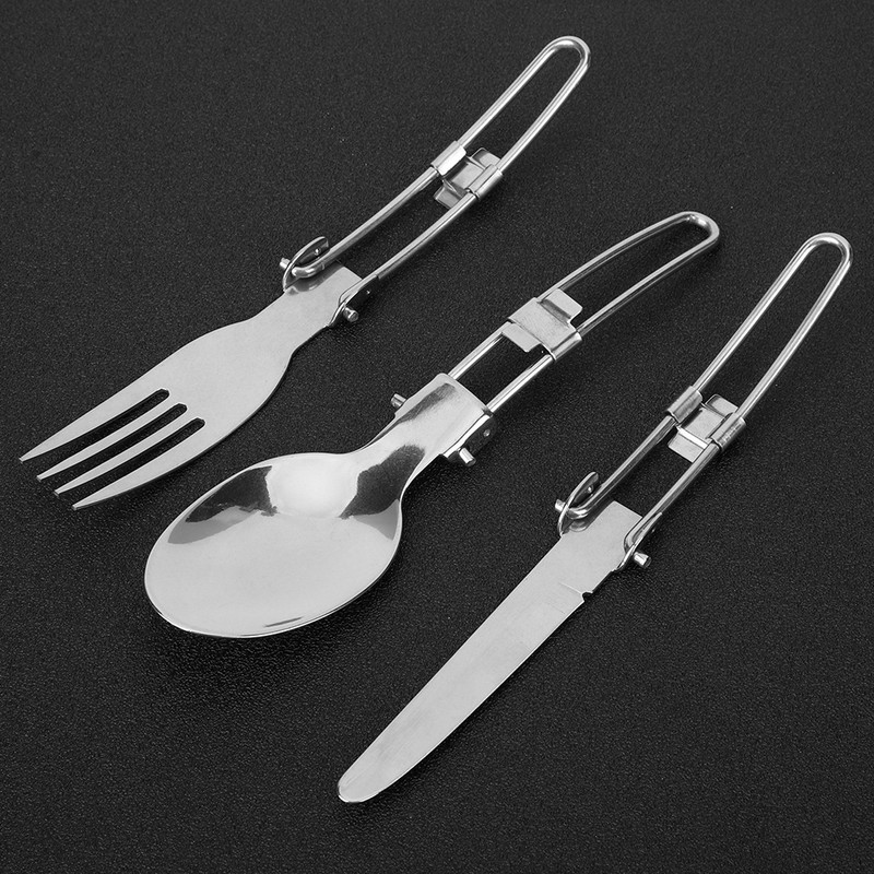 Outdoor Portable Tableware Set Folding Stainless Steel Spoon Fork Knife