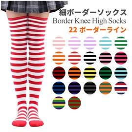 NOPNOP Striped Knee High Socks, 47 Patterns Available, Striped Over Knee Socks, Thigh High Tights, Black x Gray 30/Thin Border, Free size