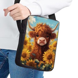 Belidome Highland Cow Cross Shoulder Bag for Women Sunflower Messenger Bag Cute Small Crossbody Purses for Travel