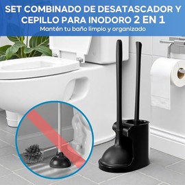 SYMENGO Escobillas de Baño,2 en 1 Juego de escobilla y Cepillo Inodoro,Juego Cepillo para Baño y Destapador de Inodoro,para Limpiar el baño y destapar inodoros (Negro)