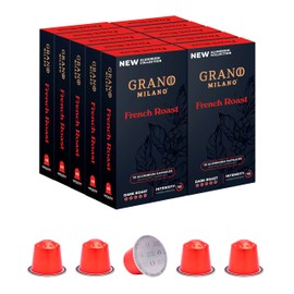 Grano Milano French Roast - 100 Aluminium Coffee Pods Compatible with Nespresso Original line - Intensity 10, Dark Roast Coffee Capsules Made in Italy