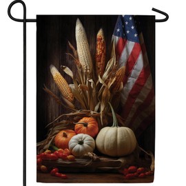 America Forever USA Autumn Bounty Thanksgiving Garden Flag 12.5 x 18 inch Double Sided Small Fall Flags for Yard, Outside, Patriotic Autumn Harvest Flag for Thanksgiving Outdoor Decors