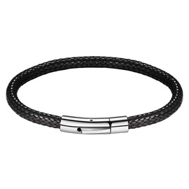 FOCALOOK Necklace / Bracelet, Fashion Faux Leather Necklace, Wax Cord Necklace, 2 mm or 3 mm Wide, Black Braided Leather Necklace, Gothic Leather Cord with Stainless Steel Clasp, 40 / 45 / 50 / 55 / 60 / 65 / 70 / 75 cm, Stainless Steel