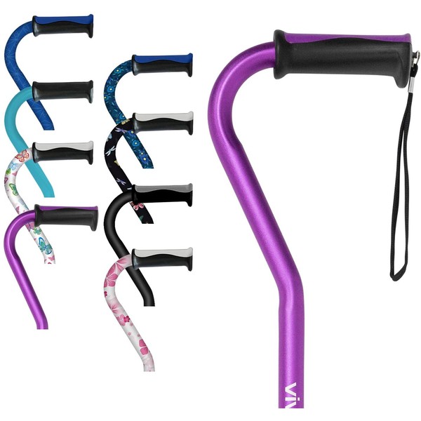 Vive Walking Cane - for Men & Women - Portable, Adjustable Offset Balance Stick - Lightweight & Sturdy Mobility Walker Aid for Arthritis, Elderly, Seniors & Handicap (Purple)
