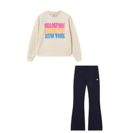 Champion Legacy, Set da Bambina, Felpa Girocollo con Grafica e Pantaloni a Zampa, Beige e Nero, M