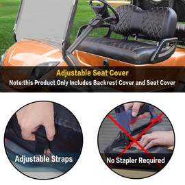 NOKINS Golf Cart Seat Cover Kit for Yamaha Drive/Drive 2 OEM Original Regular Seat Cushion, No Stapler, Golf Cart Diamond Vinyl Front Seat Cover Brown Stitching，Easy to Install & Clean