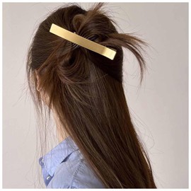 Cybche Rectangle Hair Clip Barrette Gold Metal Hair Clips Pin Minimalist Side Clip Barrette Metal Bobby Pins Hairpins Rectangle Pin Clips Decorative Hair Accessories for Women(Gold1)