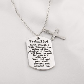 FUSTMW Psalm 23:4 Bible Verse Dog Tag Keyring/Necklace Christian Jewelry Religious Inspirational Gift(Necklace)