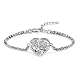 QGJNSGC Cremation Jewelry Tree of Life Heart Urn Bracelet for Human Ashes for Women Men Adjustable Memorial Keepsake Link Bracelet