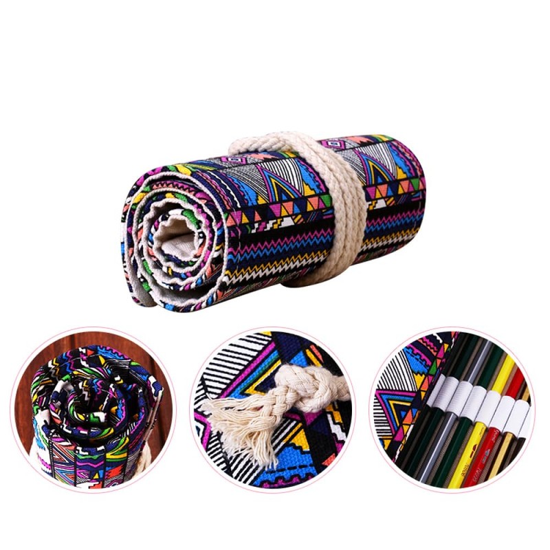 Roll-Up Canvas Pencil Wrap, Colouring Pencil Roll Bag Holder Storage
