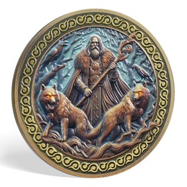 Odin Viking Coin, Viking Warship Challenge Coin - Geri & Freki Norse Mythology Protective Talisman, Bronze Viking Gifts for Men Women