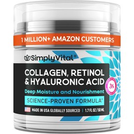 SimplyVital Anti-Aging Collagen Retinol Cream for Face, Neck & Décolleté with Hyaluronic Acid - Made in USA, Daily Collagen, Retinol & Hyaluronic Acid Cream, 2-Pack