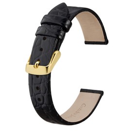 BISONSTRAP Leather Watch Straps, Soft Replacement Bands with Polished Buckle,10mm, Black with Gold Buckle