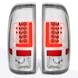 3D LED L-Bar Tail Lights Brake Lamps Assembly Compatible with 08-16 Ford Super Duty,Chrome Housing/Clear Lens
