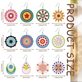 beinkmake 12pcs Diamond Painted Earrings Mosaic Art Earrings Making Kit 5D Boho Vintage Flower Dangle Drop Earrings with Tool for DIY Craft Jewelry