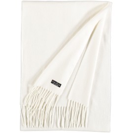 FRAAS Cashmink® scarf for men and women, softer than cashmere, 35 x 200 cm, made in Germany, perfect for winter, scarf with fringes in plain colours. - Natural White