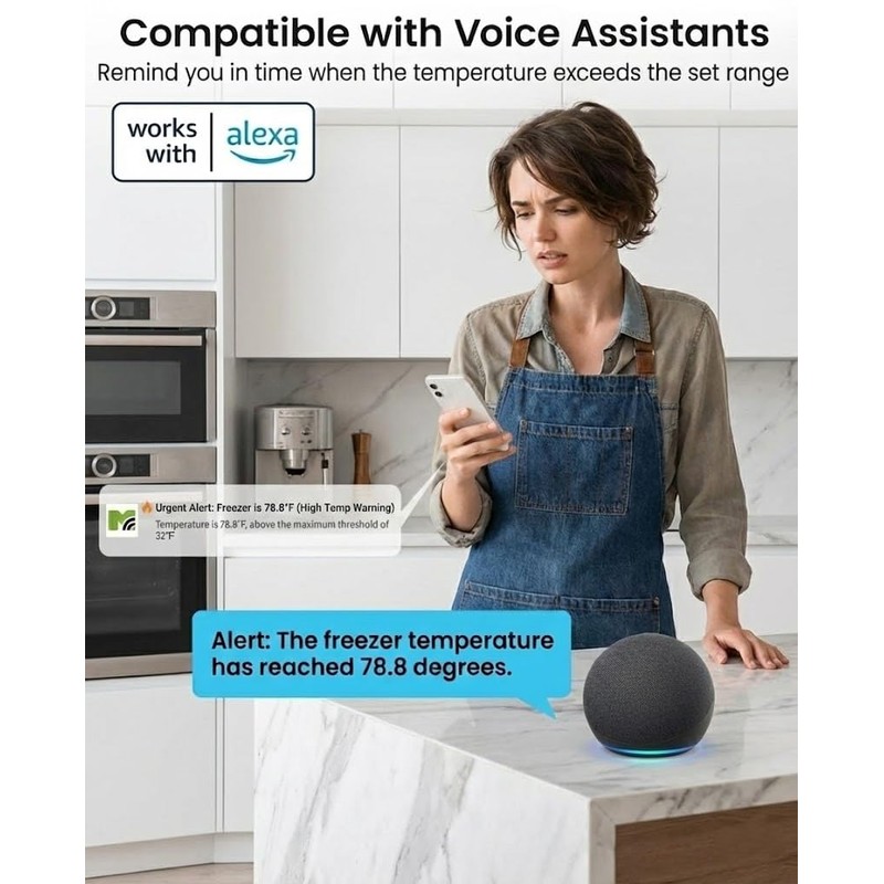 MOCREO WiFi Refrigerator Thermometer with Freezer Alarm, Email Alert, App