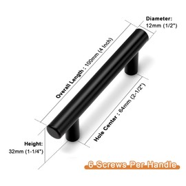 Probrico 30 Pack Black Cabinet Handles 64mm Hole Centers Cabinet Pulls Kitchen Cupboard Handles Matte Black Drawer Pulls Stainless Steel Kitchen Handles for Cabinets