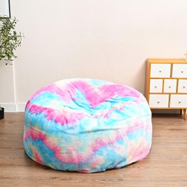 FIEATES 7FT Bean Bag Chair for Adults Kids No Filler Soft Oversized Round Big Joe Beanbag Chair Lazy Sofa Reading Chair Cover, Multicolored