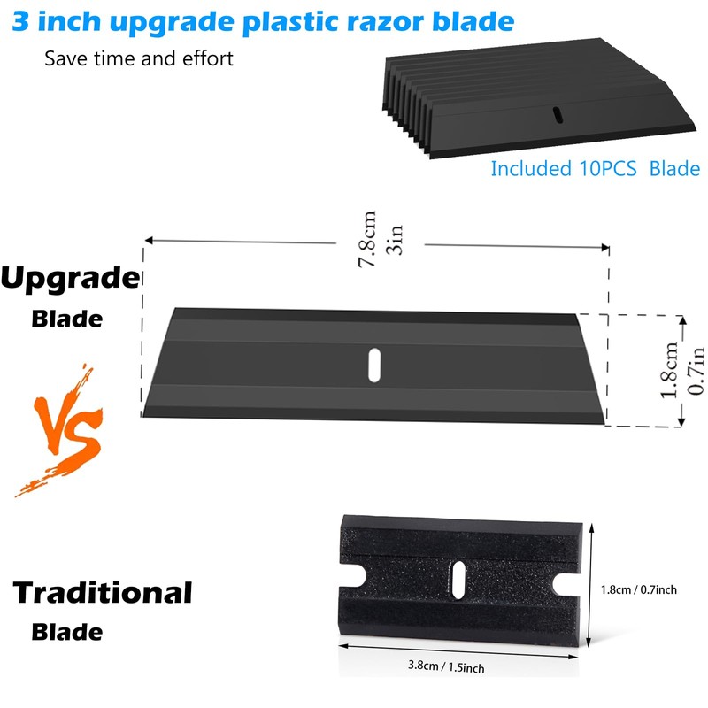 EHDIS Plastic Razor Blade Scraper Tool With 10PCS 3'' Plastic