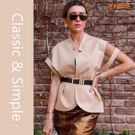 WHIPPY Plus Size Women's Leather Belts for Jeans Pants Dress Fashion Ladies Waist Belt Casual Belts with Square Gold Buckle,Black,Fit Waist Size 53-57 Inches