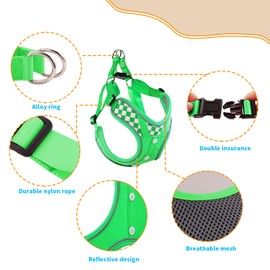 Dog Frenchie Harness with Leash Set, No Pull Adjustable Step in with Breathable Padded Vest Harness for Medium Dogs Training Running (Green, M)