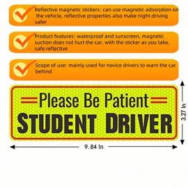 Student Driver Magnet,Sticker Magnet for Car,be Patient Student Driver Magnet,Magnetic Student Driver Sign,3pcs Reflective Novice Driver Sticker,New Driver Decal (Black)