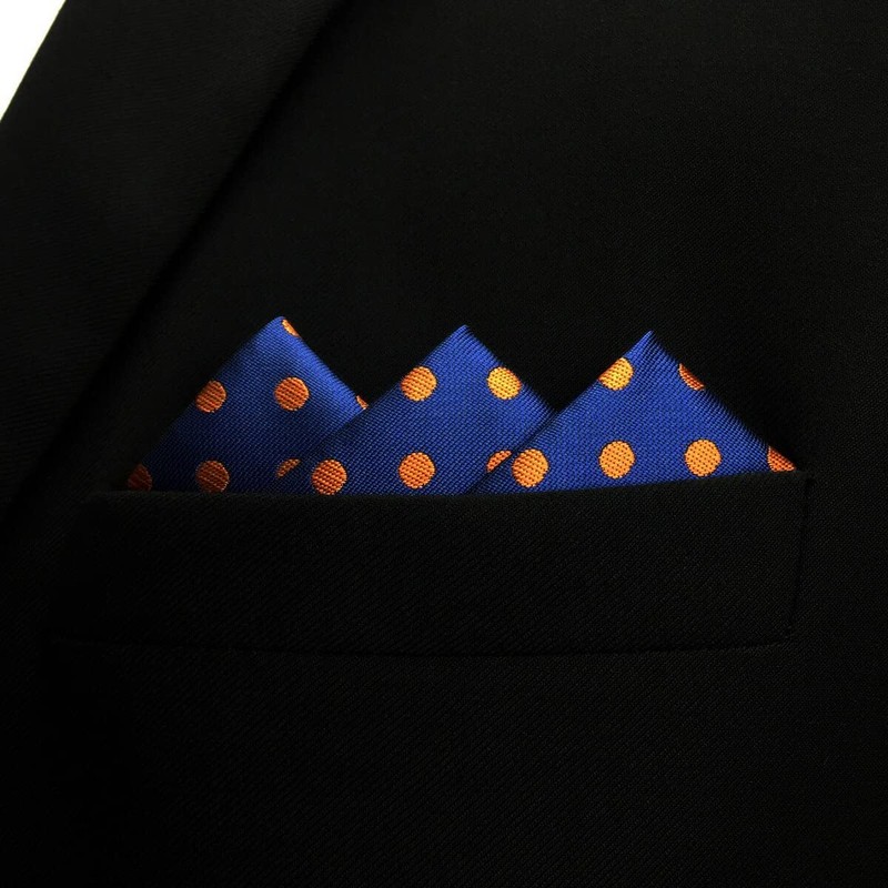 SHLAX&WING Large Silk Pocket Square Blue Dots Dotty Mens Hankies
