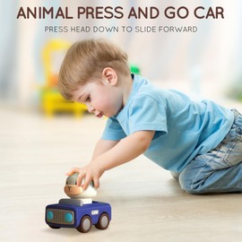 Lidasen Animal Car Toys for Toddlers, 4 Pieces Push and Go Toy Cars for Children from 18 Months +, Baby Cartoon Wind-Up Cars, Push Go Friction Car Sets for Boys Girls Gifts