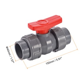 PATIKIL 40mm ID Double Union Ball Valve, 1 Pack PVC Socket Type Shut-off Valve Switch for Water Flow Control, Gray