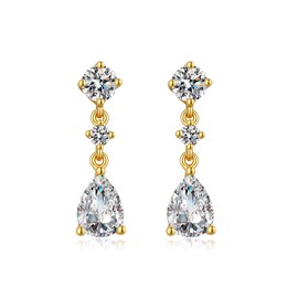 JiaYang Dangel Earrings for Women 18K Gold Simulated Diamond Stud Earrings Sterling Silver Cubic Zirconia Drop Earrings, Sterling Silver