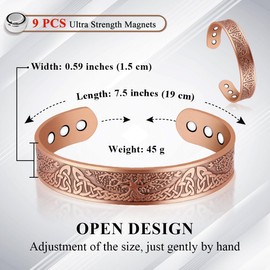 Vicmag Copper Magnetic Bracelet for Men Magnetic Bracelets 9X Ultra Strength Magnets Tree of Life Pattern Adjustable 99.9% Solid Pure Copper Present