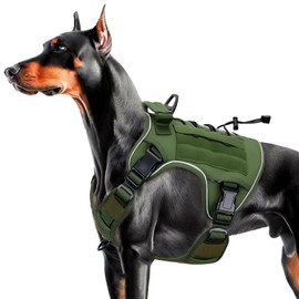 Heavy-Duty Tactical Dog Harness for Large Dogs, No Pull Adjustable Reflective Pet Vest with Molle System, K9 Military-Grade Control for Service Training, Outdoor & 10+ Breeds, Green, Large