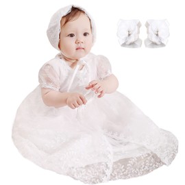 DPKM Baby Girls Christening Dress 4PCS Newborn Tulle Baptism Gown Outfit for Birthday Party