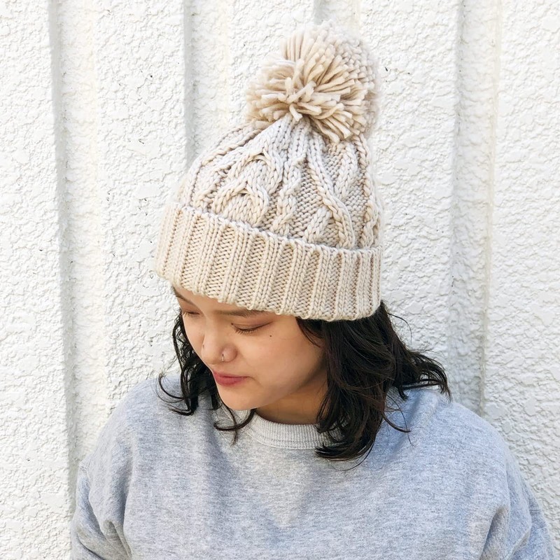 Basic Quench Heavy Cable Watch Pom Pom Knit Hat, Cable